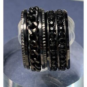2 RINGS BOTH BLACK 1 SPINNER & 1 BAND BOTH SZ 6 (2740)
